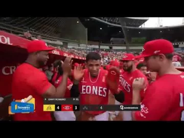 Erik González anotando la tercera carrera del Escogido que pone el juego por la mínima 🦁👌🏻